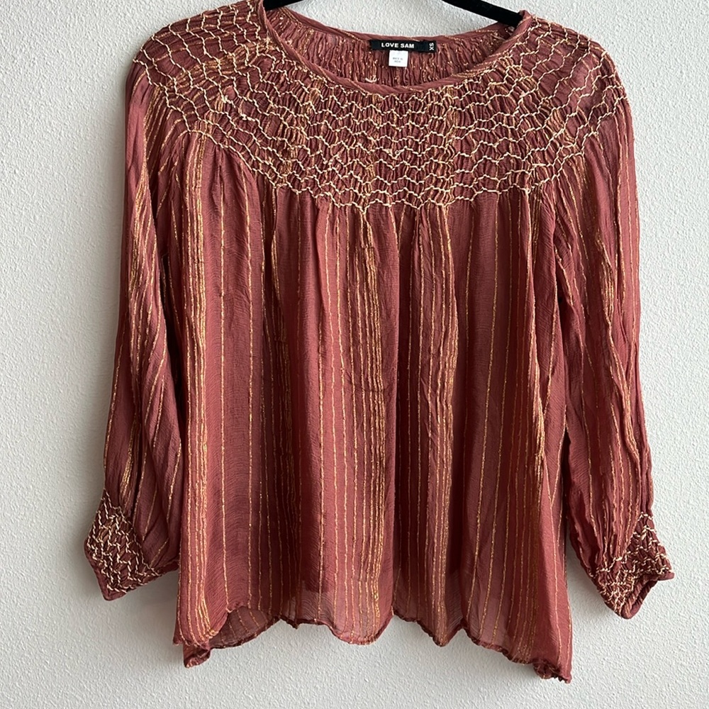 Dark Rose Sparkly Thread Anthropologie Top